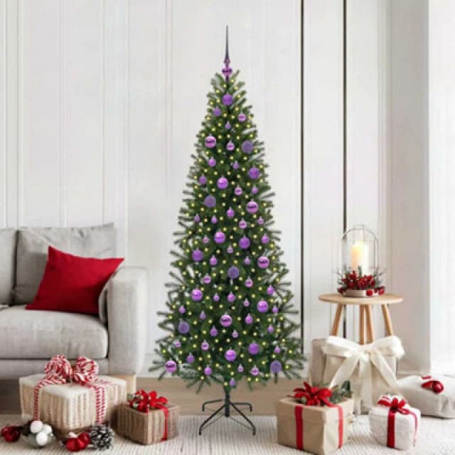 vidaXL Artificial Christmas Tree with 300 LEDs, Lilac Balls Green 180 x 90cm PE and PVC, Green 3397360