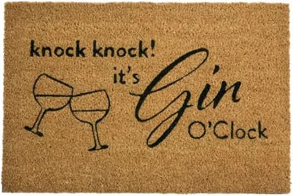 Premier Housewares Knock Knock Its Gin O'Clock Design Door Mat Non Slip Floor Mat Indoor And Outdoor Welcome Mat With Robust Coir For Door Entrances