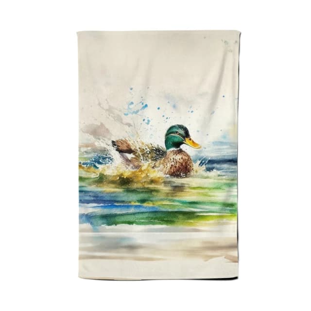 Warren Reed - Designer Splashing Mallard Watercolour Tea Towel in Brown Brown Unisex