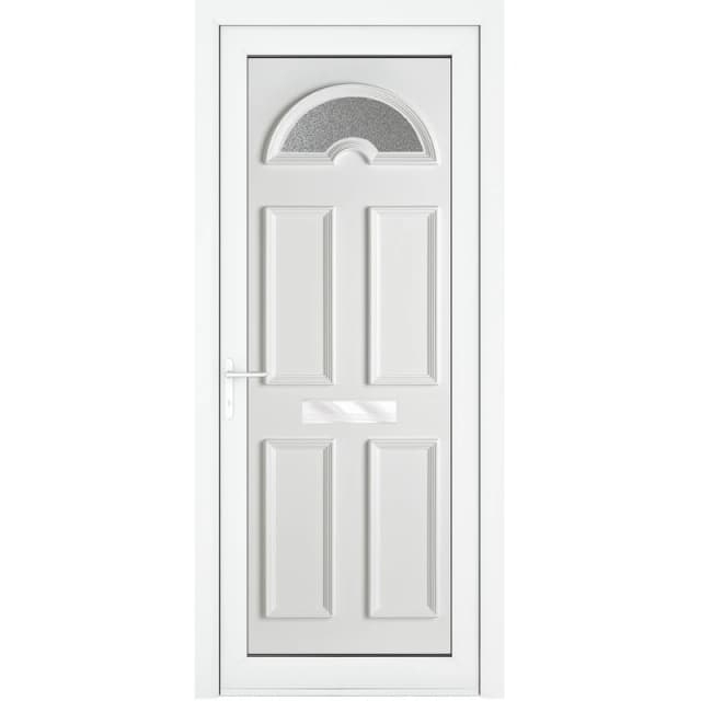 Crystal Upvc Front Door Sunburst Glass Sandringham White Right Hand 920 X 2090Mm Obscure Glass, White RD3RHSAN92209