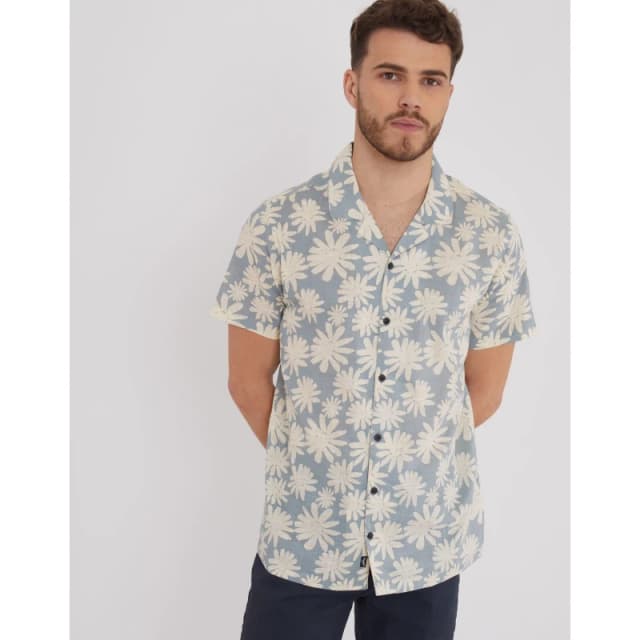 Threadbare Mens Northhal Short-Sleeve Patterned Shirt Dusty Blue male Small