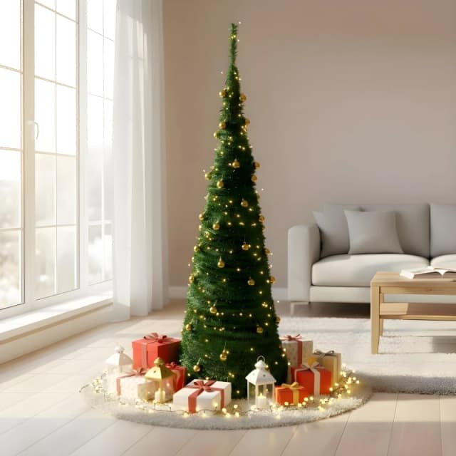Shatchi 5ft Prelit Pop up Christmas Tree With Warm White LED Lights & Gold Baubles in Green Green Unisex 5ft