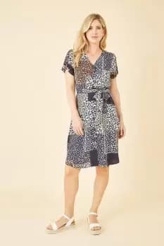 Navy Patchwork Animal Print Shirt Dress