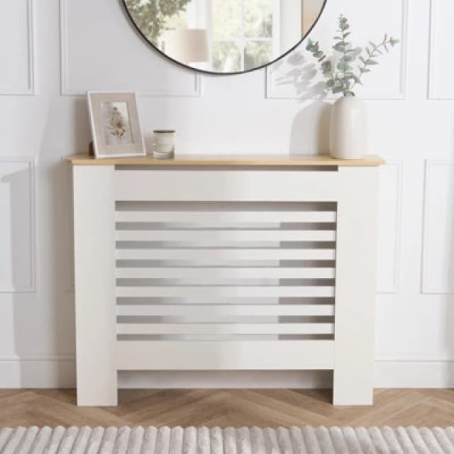 OHS OHS Wooden Radiator Cover Side Board Shelf Modern Hallway Furniture in Cream Cream One Size Unisex 5027434213214