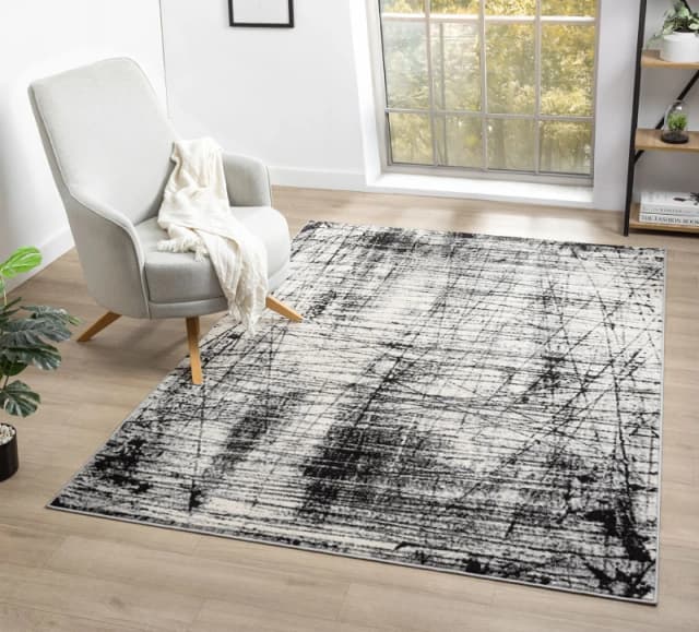 Obsidian Modern Low Pile Area Rug - Oblique Abstract Design Grey 200Cm X 290Cm