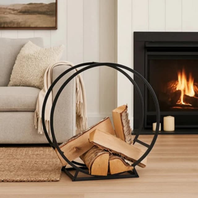 idooka Log Storage Holder Rack Modern Fireplace Accessories Indoor Outdoor Raised Stand Store Black unisex