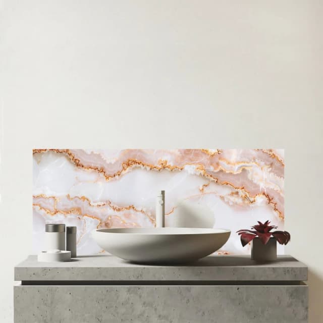 Warren Reed - Designer Peach Quartz Effect Glass Bathroom Splashback Peach Unisex