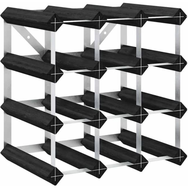 VIDAXL Wine Rack for 12 Bottles Black Solid Pine Wood Vidaxl 8720286204320