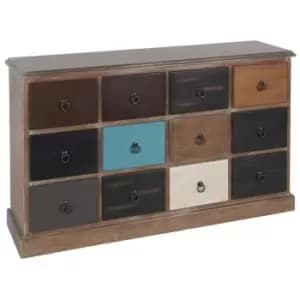 Pine Wood Multicoloured 12 Drawer Unit