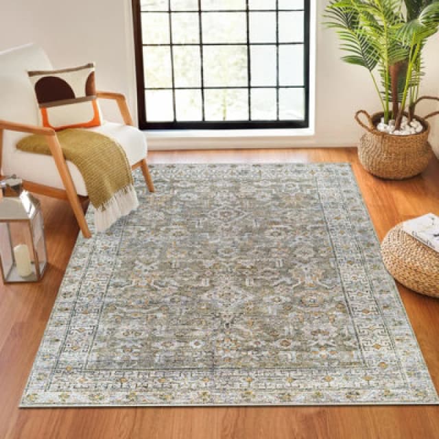 Becki Owens X Livabliss Machine Washable Oriental Boho Khaki/light Silver Darling Area Rug 160 X 213cm - Ideal For Living Room