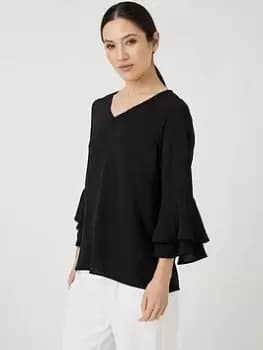 Wallis Flute Sleeve Top - Black, Size 12, Women