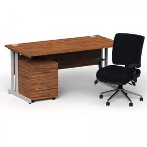 Impulse 1600800 Silver Cant Desk Walnut 3 Dr Mobile Ped & Chiro
