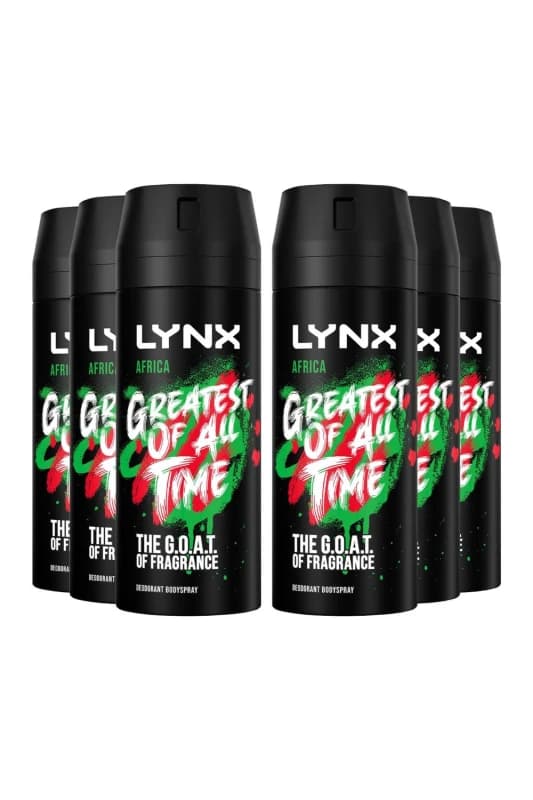 Lynx 'Body Spray' Africa High Definition Deo for Men, 6x150ml Green male