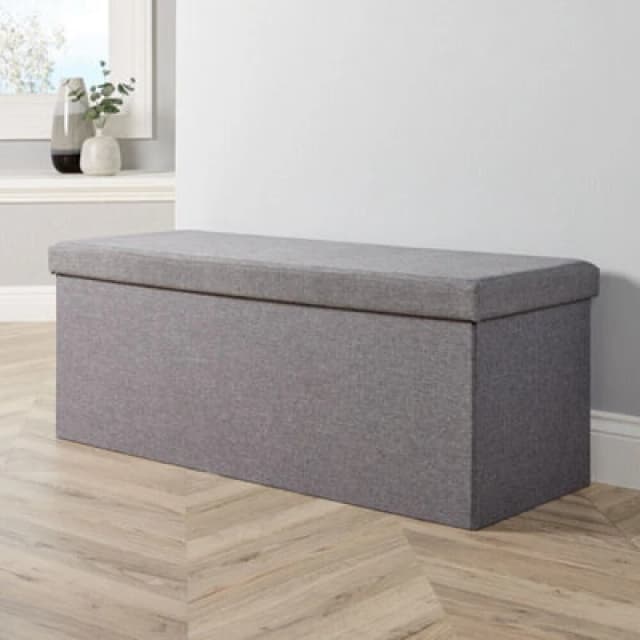 Home Source Sofia Extra Large Rectangular Storage Ottoman Grey