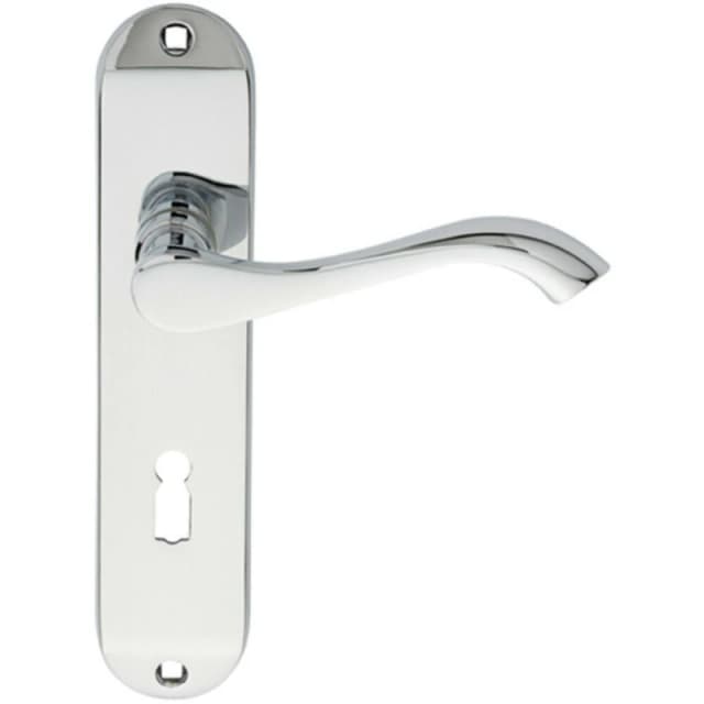 Loops PAIR Curved Handle on Chamfered Lock Backplate 180 x 40mm Polished Chrome Multi