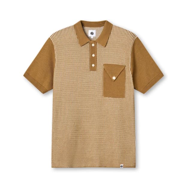 Pretty Green Mens Roxy Knitted Short-Sleeve Polo Shirt Brown male Small