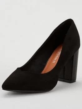 Wallis Wide Fit Block Heel Court Shoe - Black, Size 7, Women