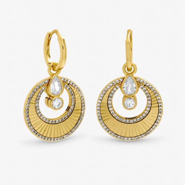 Inicio Two Tone Crystal Disk Huggie Earrings - Gift Pouch Huggie Earrings One Size Silver 41116811000