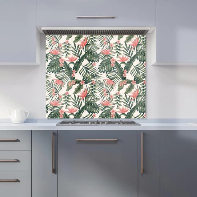Warren Reed - Designer Dark Tropical Green Leaves Kitchen Splashback Size: 900mm x 650mm Green Unisex 900mm x 650mm
