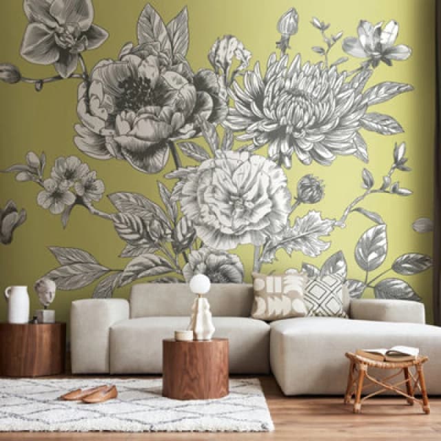 Origin Murals Large Rose Toile Wall Mural in Light Green Size: W350cm x H280cm Light Green Unisex W350cm x H280 cm