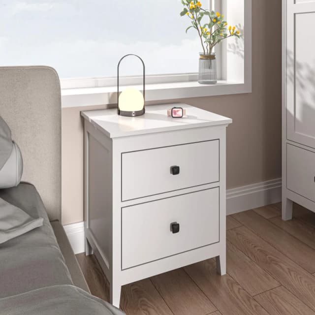 Home Source 2 Drawer Bedside Table Nightstand MDF Bedroom Furniture 61cm High White