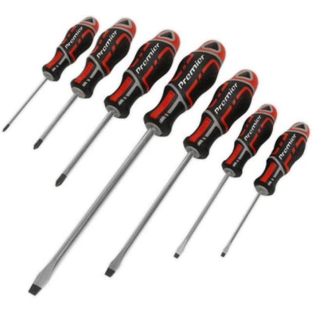 Loops 7 PACK Premium Soft Grip Screwdriver Set - Slotted & POZI Various Sizes RED Multi