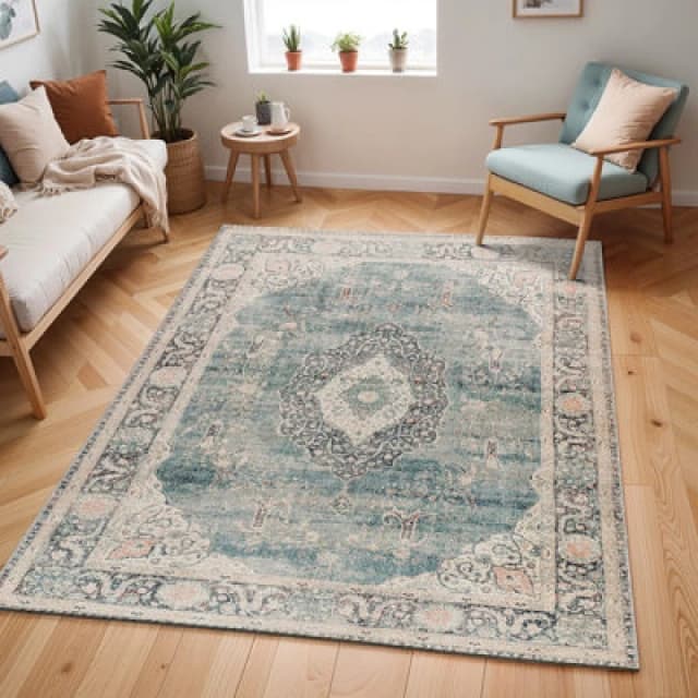 Becki Owens X Livabliss Vintage Oriental Boho Ivory/slate Marlene Area Rug 117 X 170 Cm - Easy Care, Ideal For Living Room