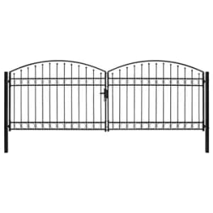 Vidaxl Fence Gate Double Door With Arched Top Steel 400X125cm Black