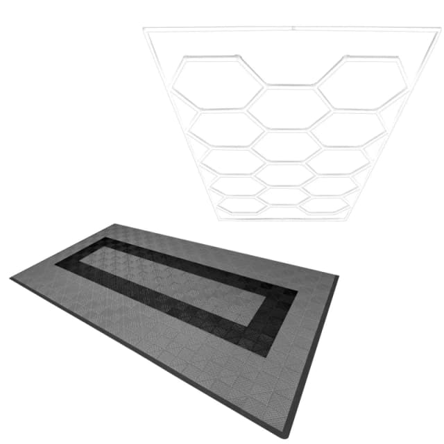 Monstershop Hexagon LED Light & Vented Garage Floor Tiles With Edges - 90 Grey & 30 Black Grey