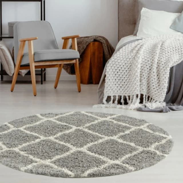 THE RUGS Soft Moroccan Shaggy Rugs & Runners Grey & Ivory Living Room Size: 120cm diameter Grey Unisex 120cm diameter
