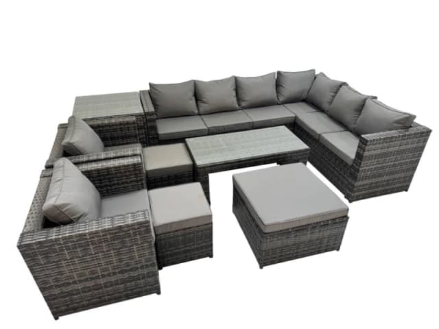 Fimous Garden Furniture Set with 2 Chairs 3 Stools Side Table Dark Grey Mixed Dark Grey Unisex