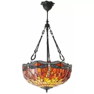 Tiffany Glass Hanging Ceiling Pendant Light Orange Dragonfly 3 Lamp Shade i00114