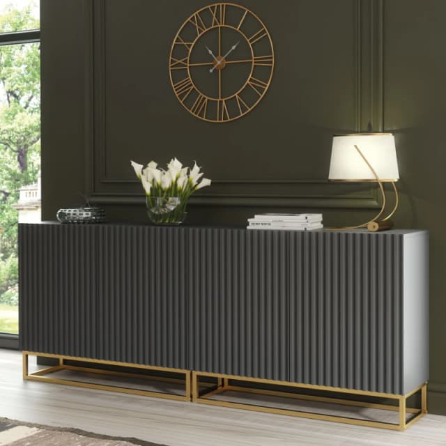 Creative Furniture Ripple Duo Sideboard 200cm - Modern Fluted Design with Push to Open doors in Dark Grey Dark Grey Unisex