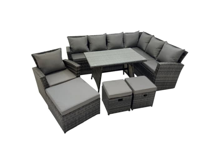 Fimous 10 Seater Garden Outdoor Rattan Furniture Set with 3 Footstools in Dark Grey Dark Grey Unisex