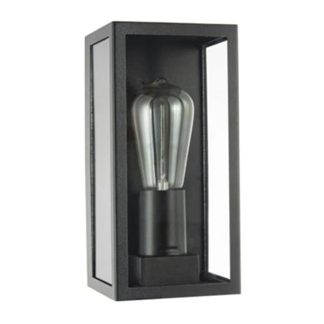 Happy Homewares Modern Rectangular Outdoor Lantern Wall Light In Matte Black With Clear Glass