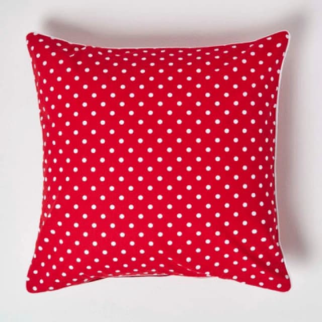 Homescapes Cotton Red Polka Dots Cushion Cover, 60 X 60 Cm