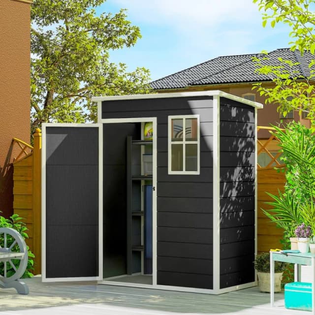 OUTSUNNY 5' x 3' Garden Shed w/ Floor, Lockable Door, Window & Vent in Black Size: 1 Pack Black Unisex 1 Pack