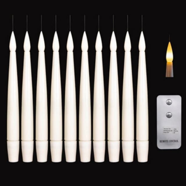 Samuel Alexander Set of 10 15cm Floating White Static Flicker Battery Candle with Remote Control in Warm White Beige