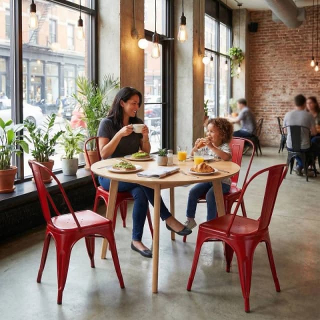 FWStyle Bistro Set Of 4 Red Gloss Metal Chairs (H) 84 (W) 45.5 (D) 51cm Red Unisex