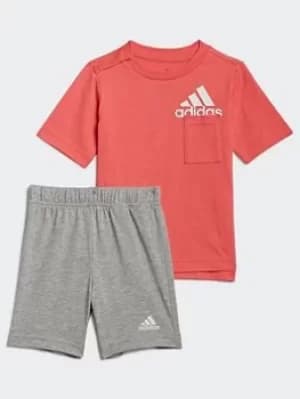 Boys, adidas Badge Of Sport Summer Set, Blue/White, Size 6-9 Months