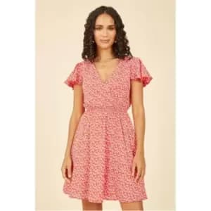 Mela London Red Ditsy Print Wrap Skater Dress - Red