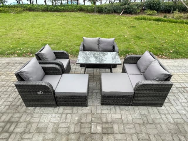 Fimous Outdoor Garden Furniture Sets 8 Seater Rattan Furniture Manual Wicker Patio Sofa Patio Conversation Set with 2 Big Footstool Dark Grey