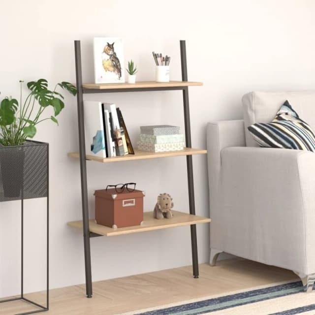 Vidaxl 3-tier Leaning Shelf Light Brown And Black 64X34X116 Cm, Brown 336370