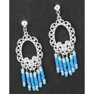 Boho Chic Silver Plated Oval Beaded Earrings