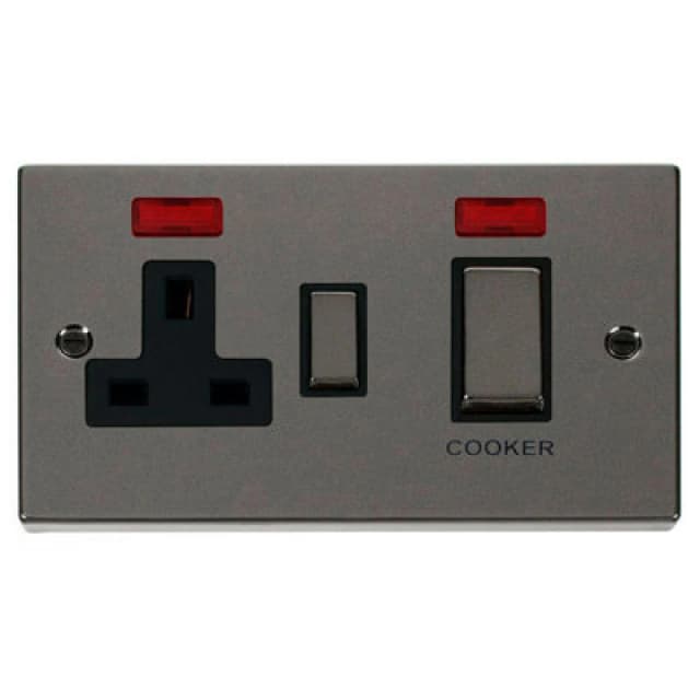 SE Home Black Nickel Cooker Control Ingot 45A With 13A Switched Plug Socket & 2 Neons Black