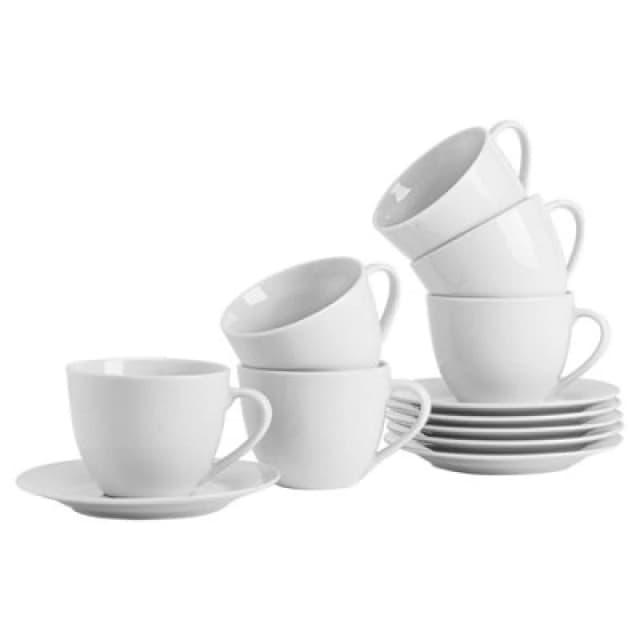 Argon Tableware Classic White Cappuccino Cup & Saucer Set - 320ml - 12 Piece White