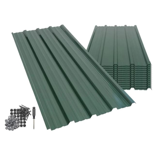 Harbour Housewares Corrugated Metal Roofing Sheets - 110 x 46cm - Pack of 14 in Green Size: 110 x 46cm Green Unisex 110 x 46 cm