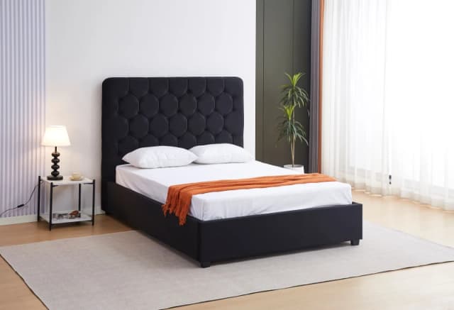 Seconique Madison 5' Ottoman Bed - Black Velvet Fabric, Black 200-204-058