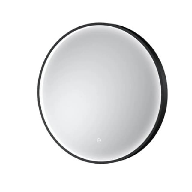 Hudson Reed Columba Wall Hung LED Touch Sensor Mirror, Contemporary Round Bathroom Mirror In Black Finish, 600X600mm