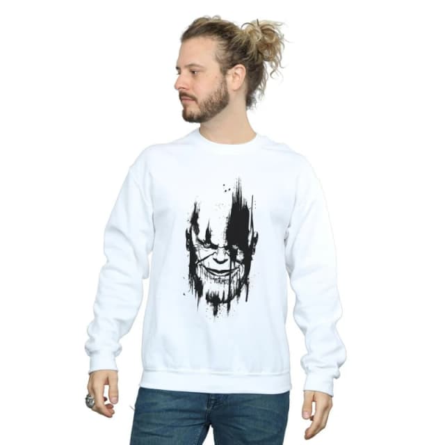 Marvel Marvel Men Avengers Infinity War Thanos Face Sweatshirt in White Size: Small White S Male 5057736693711